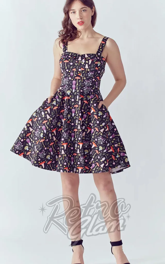 Eva Rose Sweetheart Dress in Lavendar Mushroom Print - M only