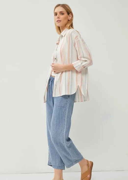 FINAL SALE - Blush Multicolor Striped Button Down