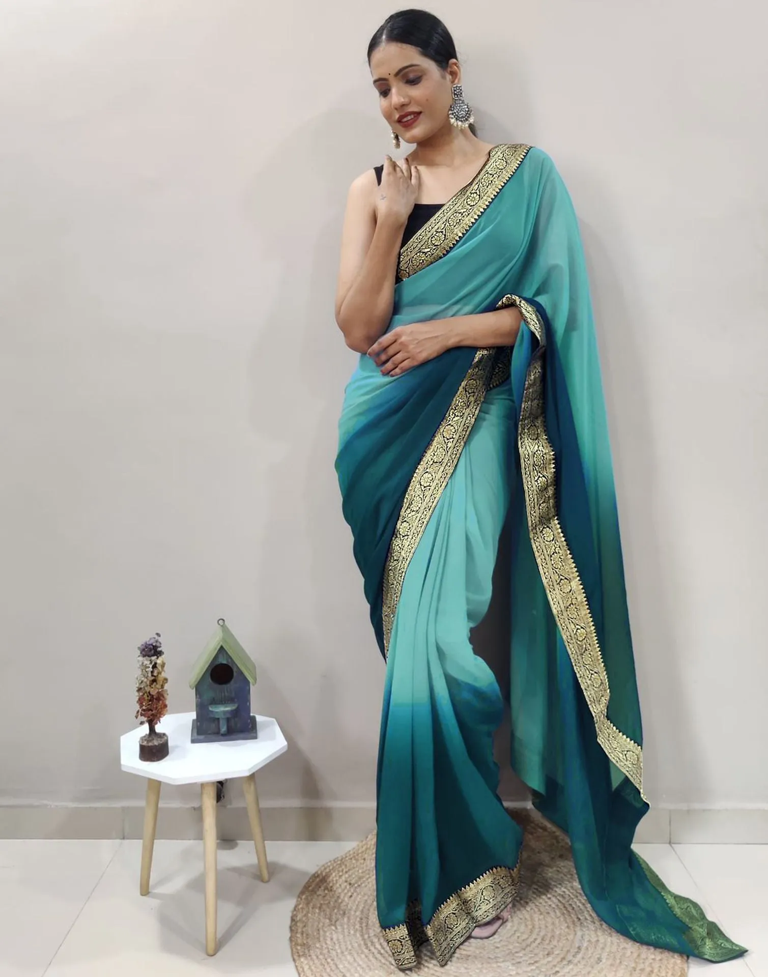 Green Plain Saree