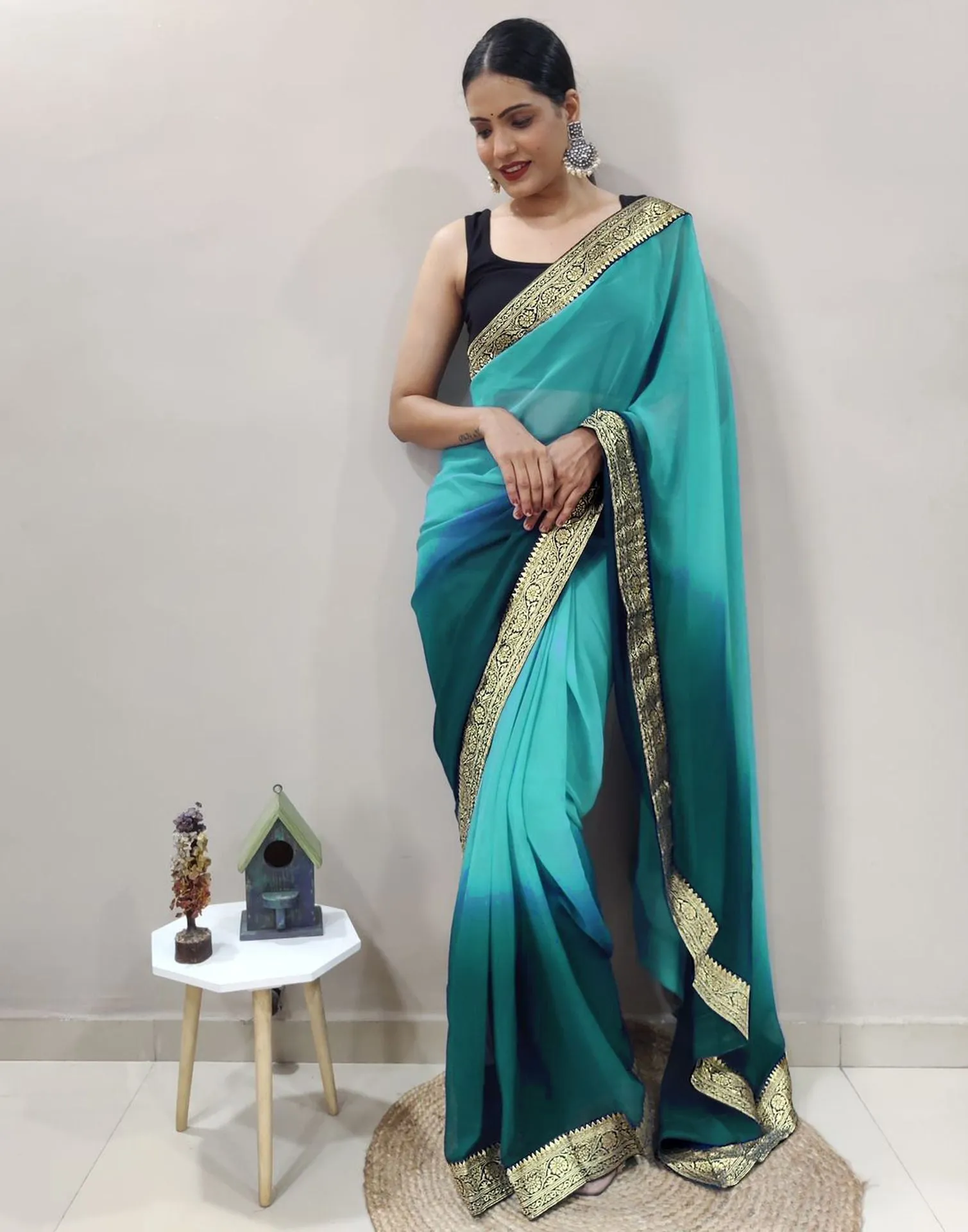 Green Plain Saree