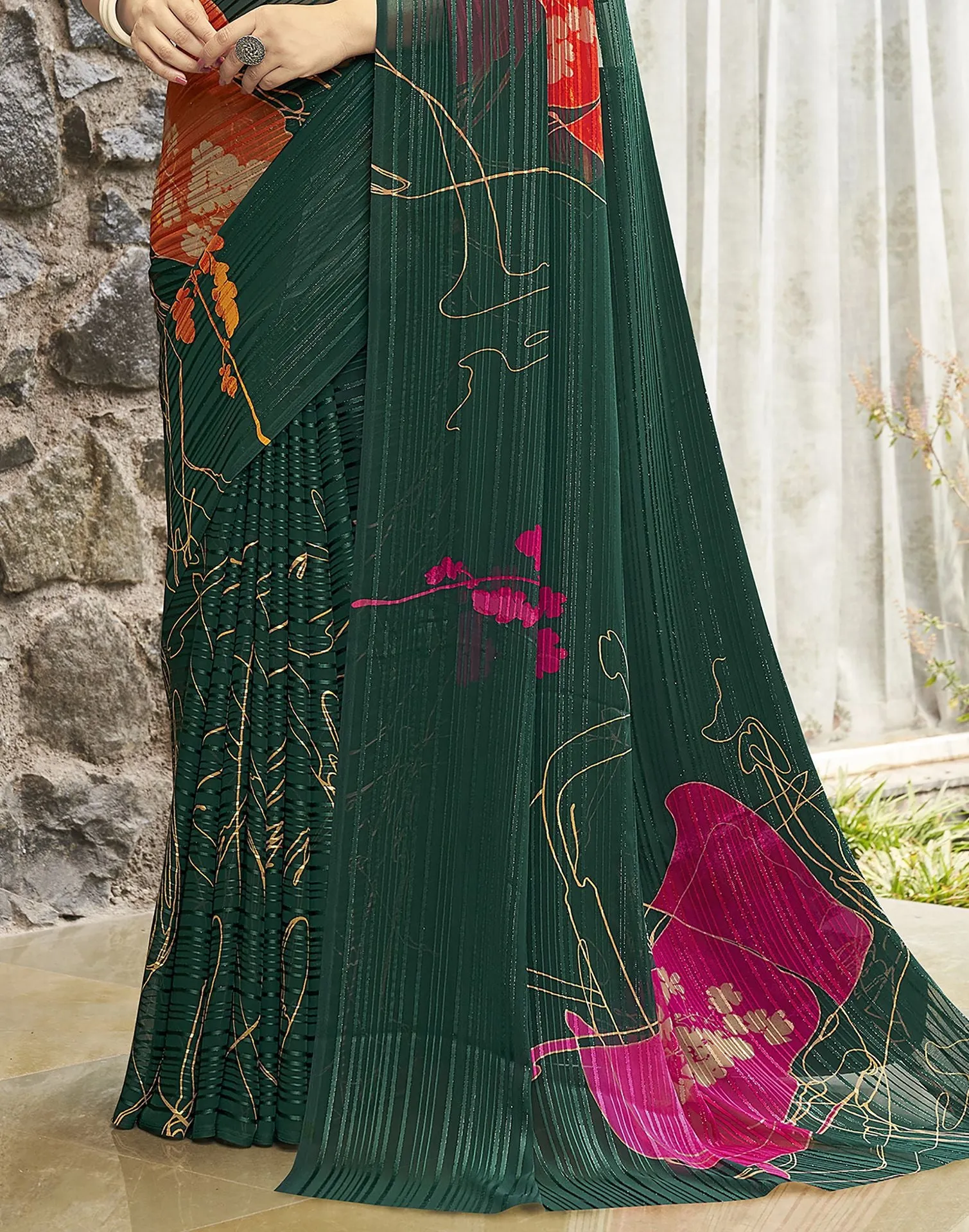 Green Printed Saree