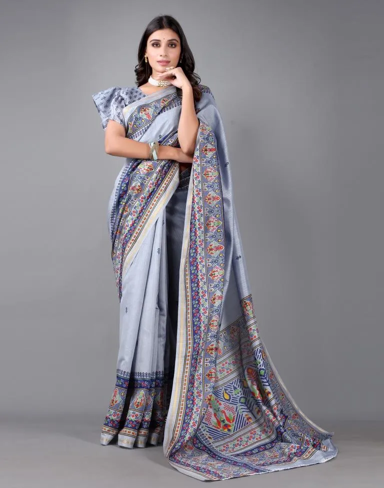 Grey Printed Saree