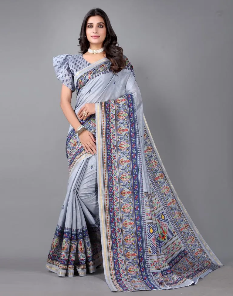 Grey Printed Saree