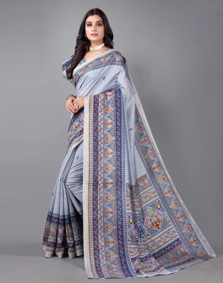 Grey Printed Saree