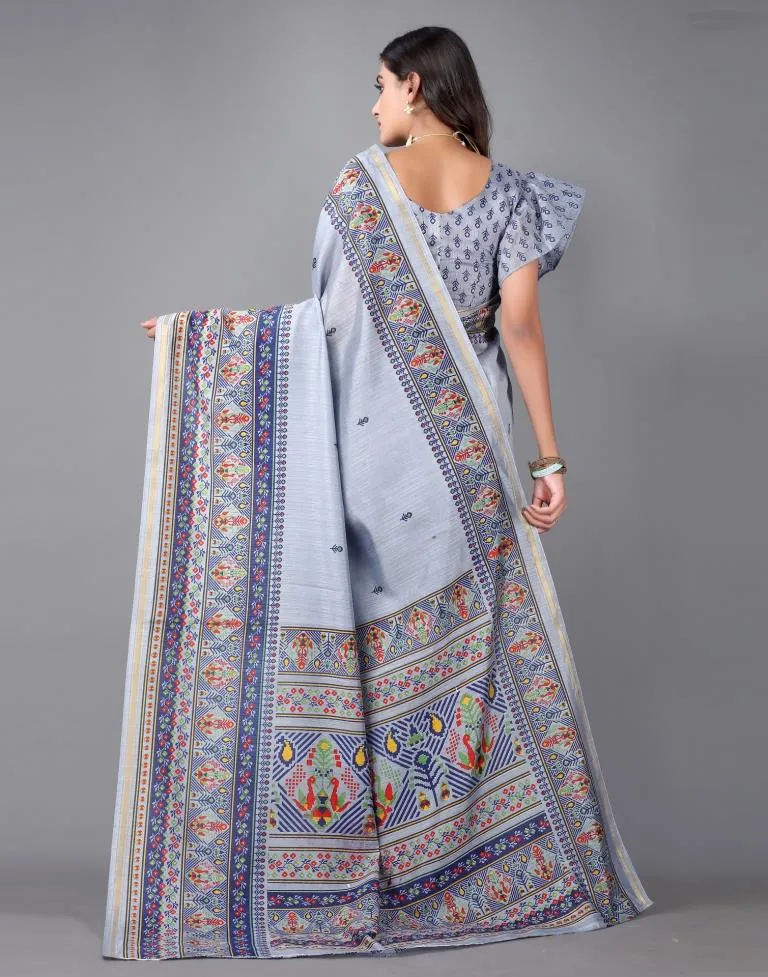 Grey Printed Saree