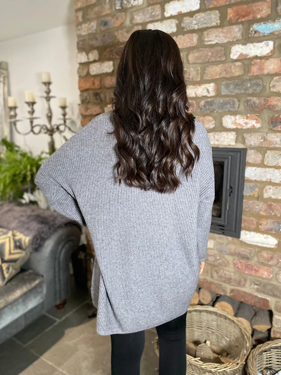 Grey Ribbed V Neck Knit Victoria