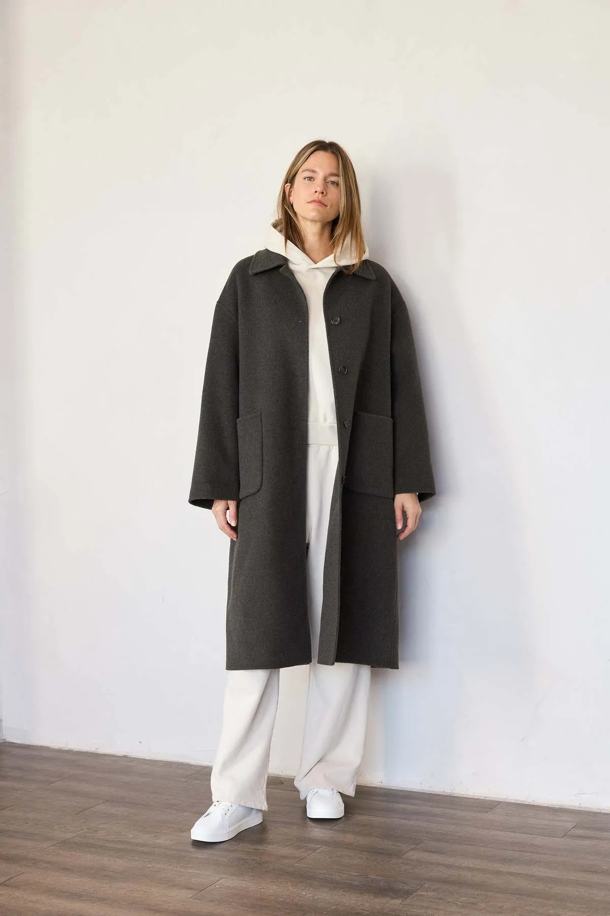 Handmade Wool Maxi Coat - Charcoal Brown