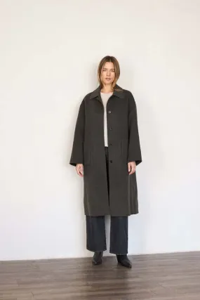 Handmade Wool Maxi Coat - Charcoal Brown