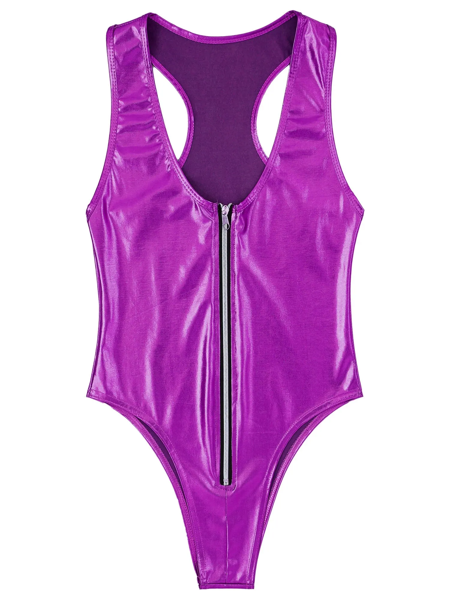 High-Collar Satin Glossy Bodysuit