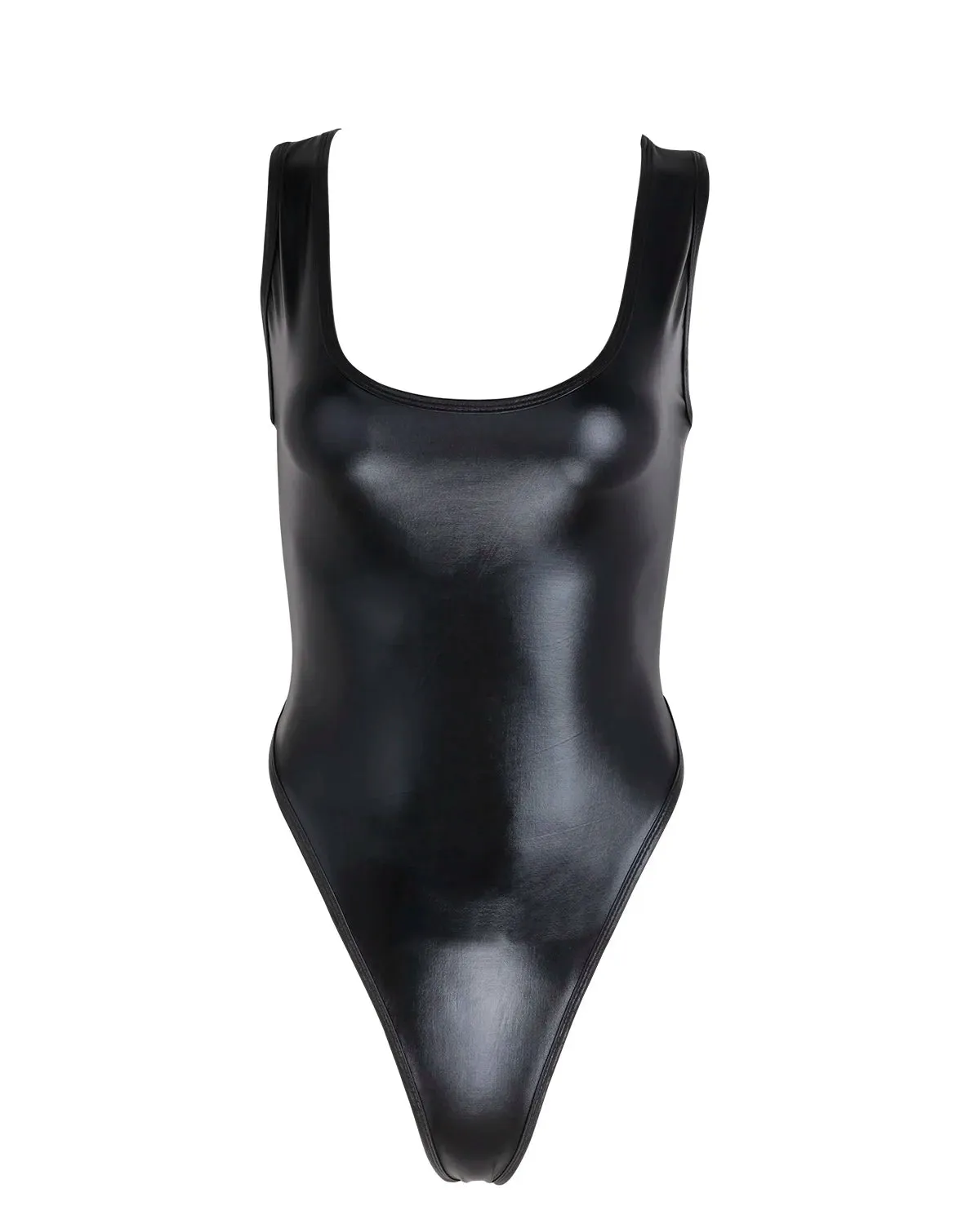 High-Collar Satin Glossy Bodysuit