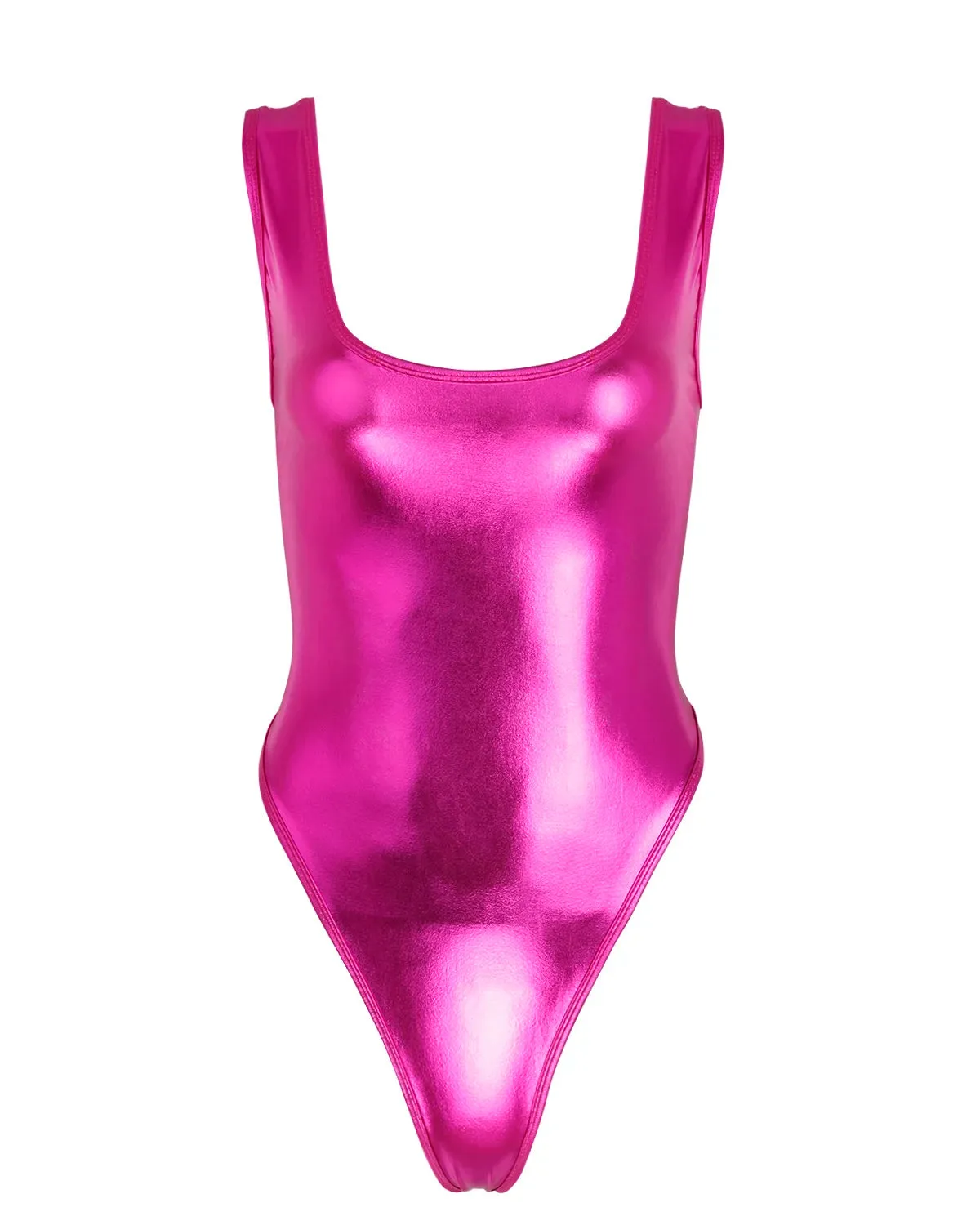 High-Collar Satin Glossy Bodysuit