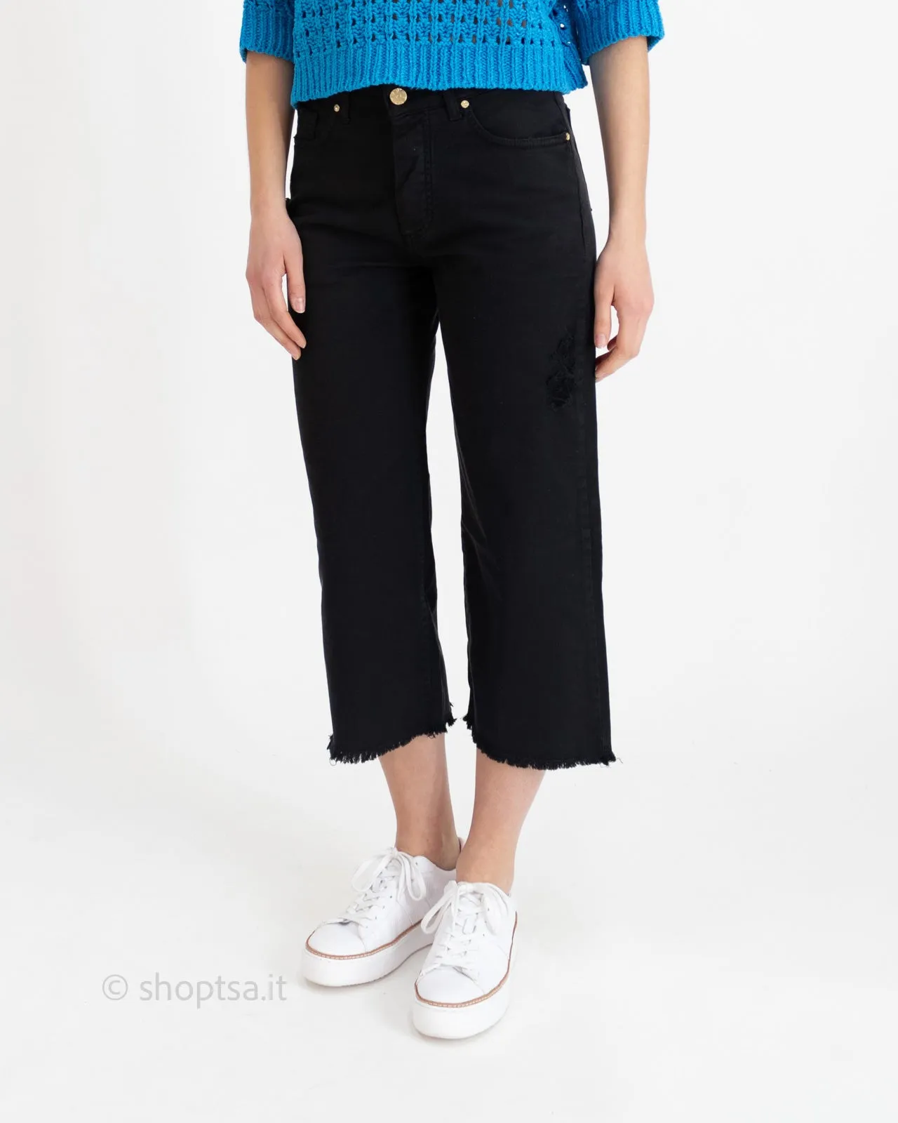 Jeans culotte vita alta sfrangiato