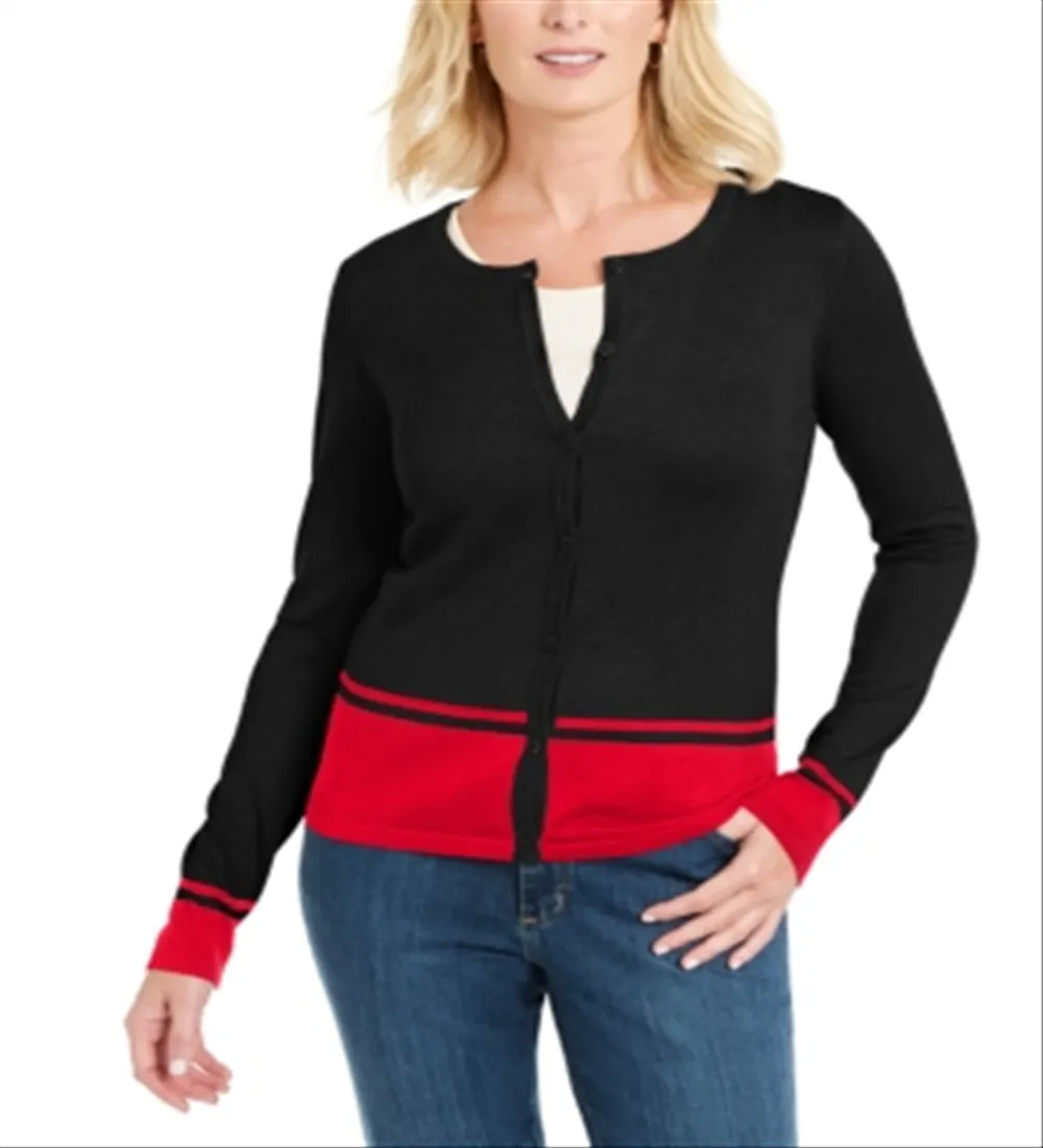 Karen Scott Women's Colorblocked Cardigan Black Size X-Small