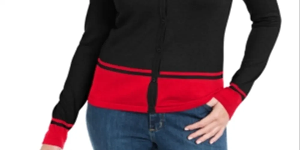 Karen Scott Women's Colorblocked Cardigan Black Size X-Small