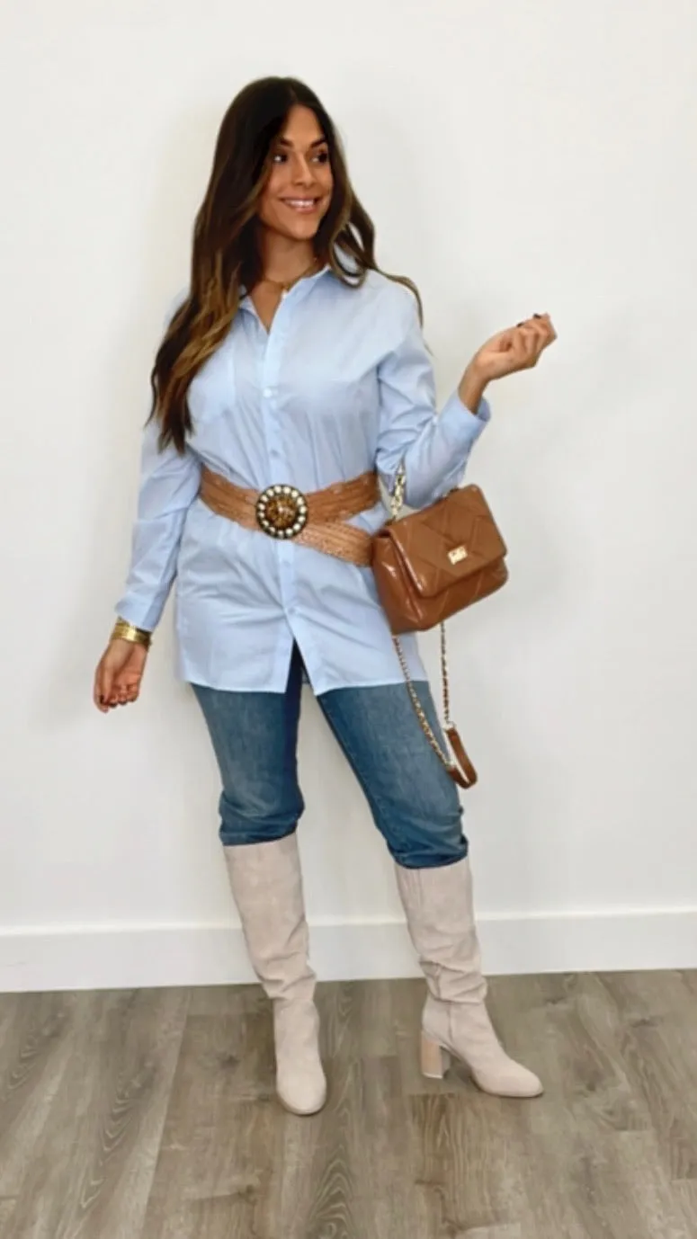 Keep Calm Light Blue Button Down