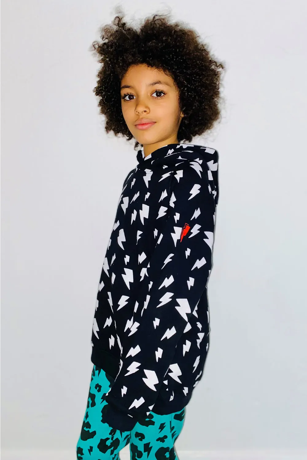 Kids Black with White Bolt Hoodie