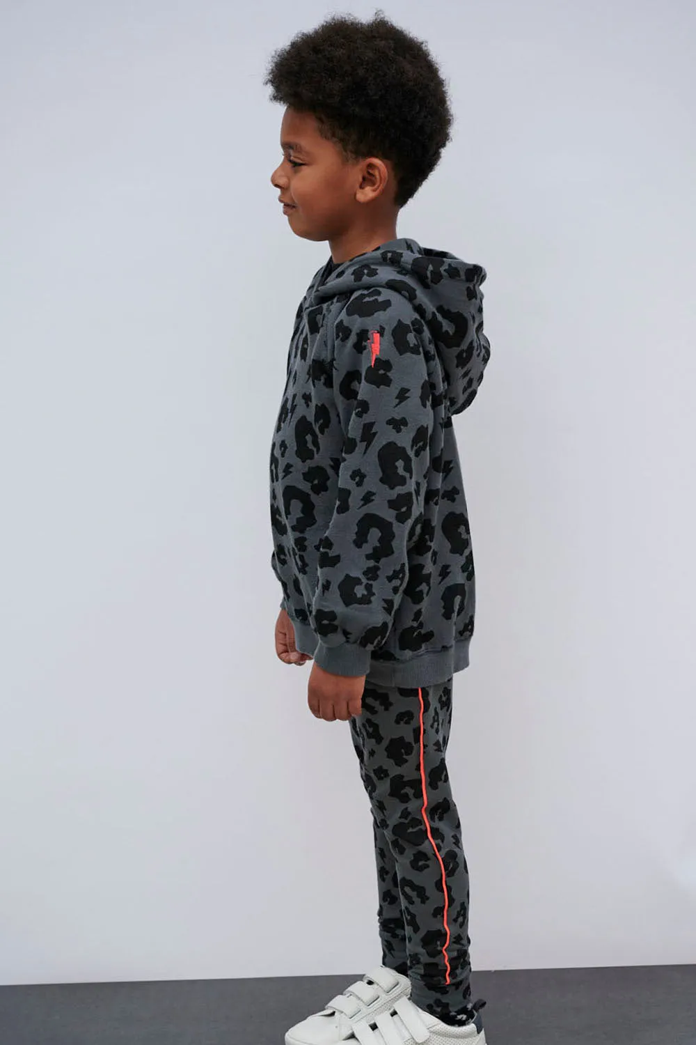 Kids Grey Leopard Hoodie