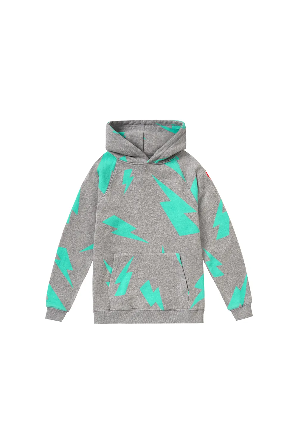 Kids Grey Marl with Turquoise Mega Lightning Bolt Hoodie