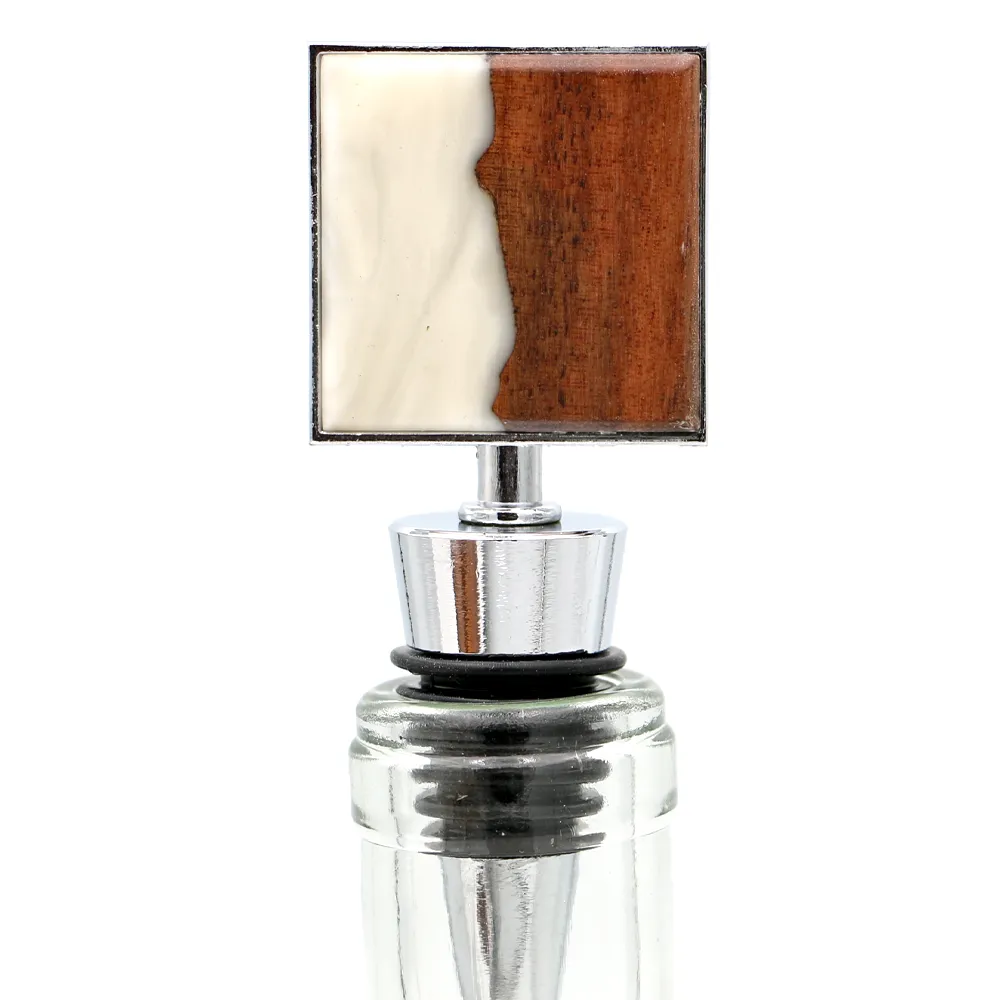 Koa Wood and Resin Square Bottle Stopper - White