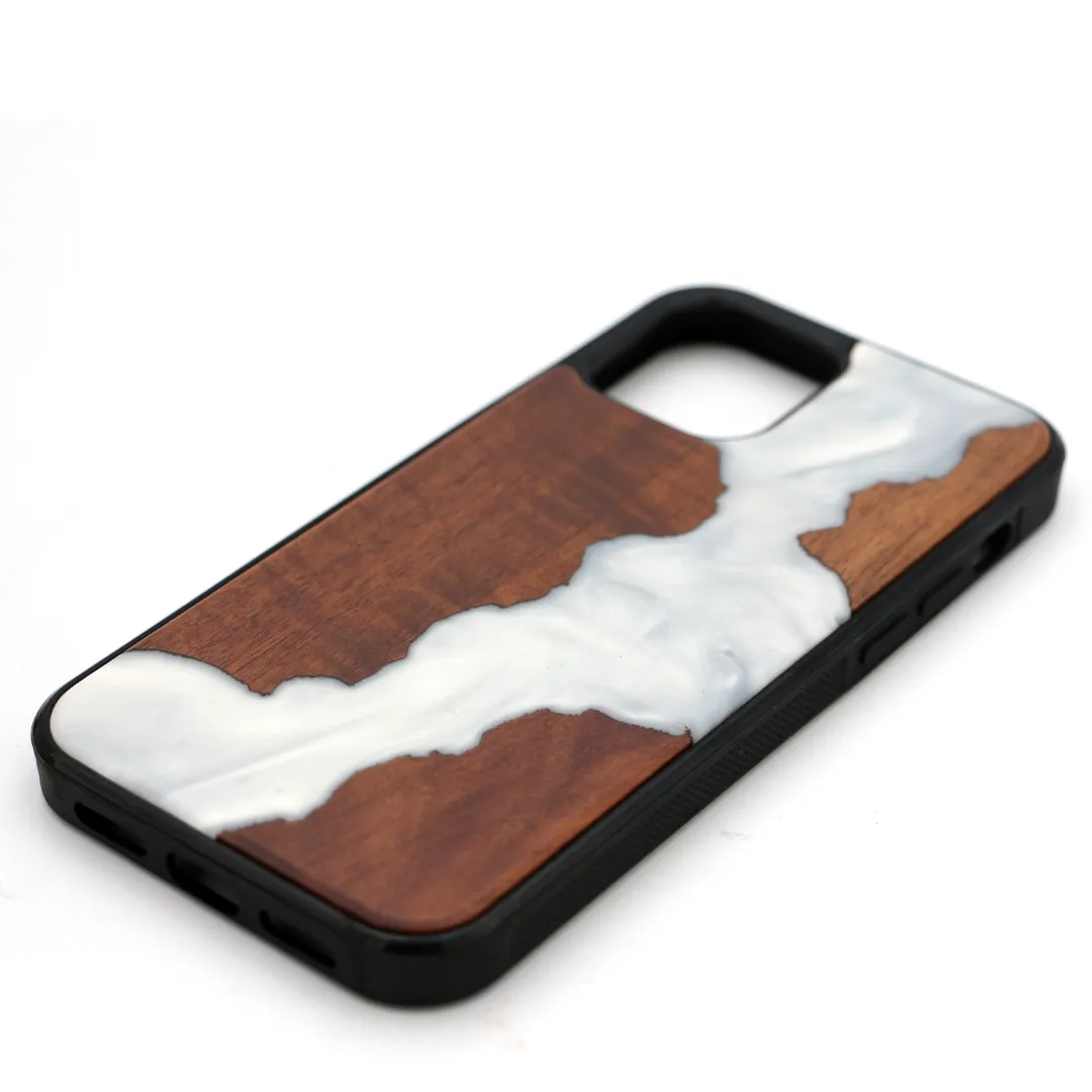 Koa Wood and White Resin Phone Case