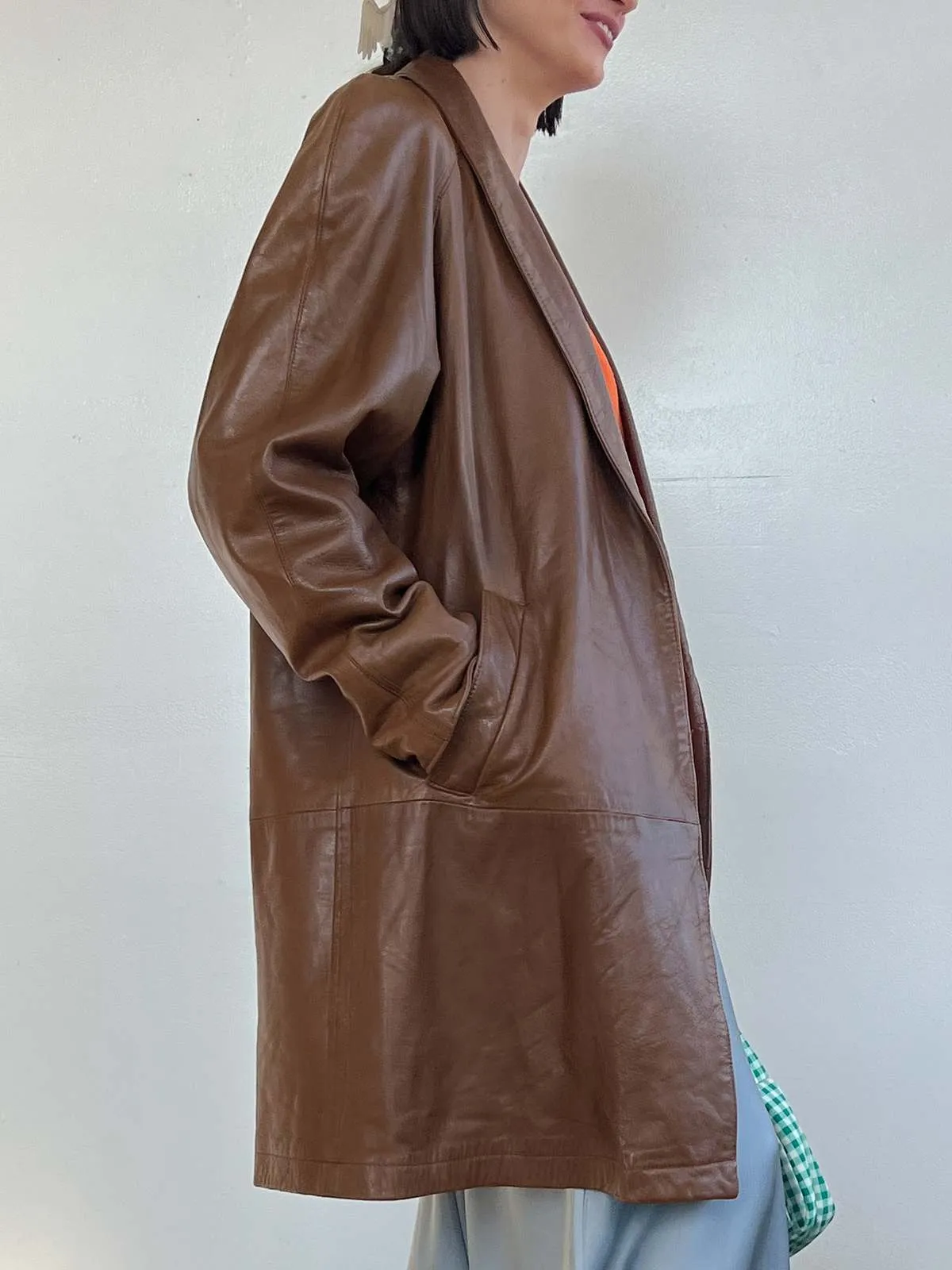 Leather Swing Coat - Walnut