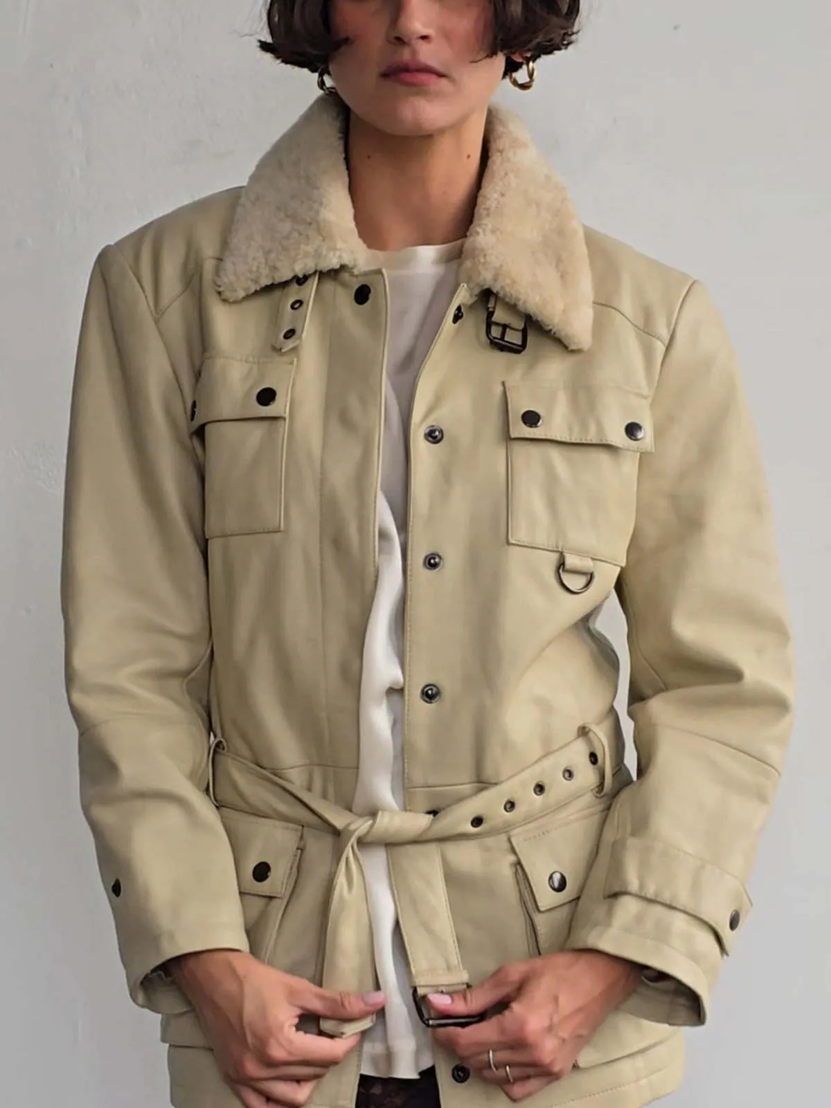 Leather Utility Coat - Eggshell