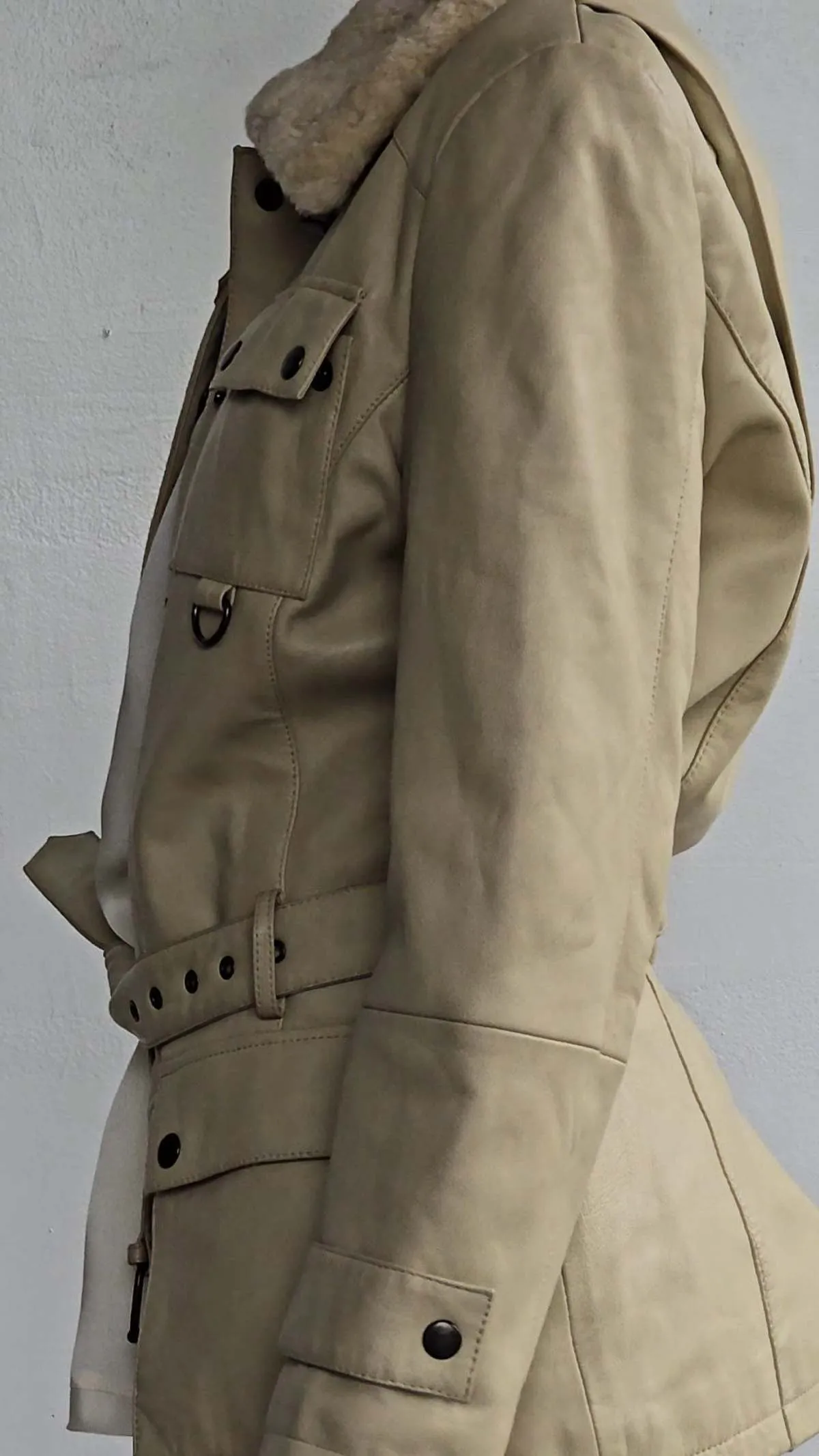 Leather Utility Coat - Eggshell