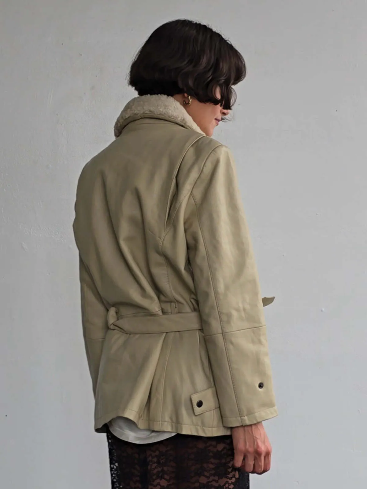 Leather Utility Coat - Eggshell