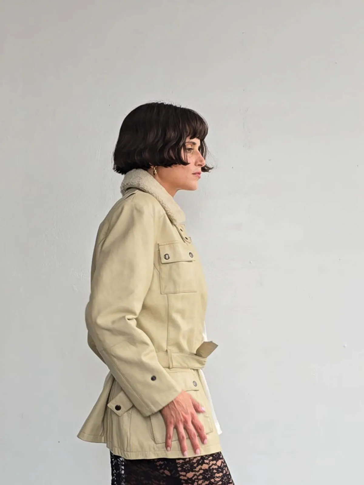 Leather Utility Coat - Eggshell