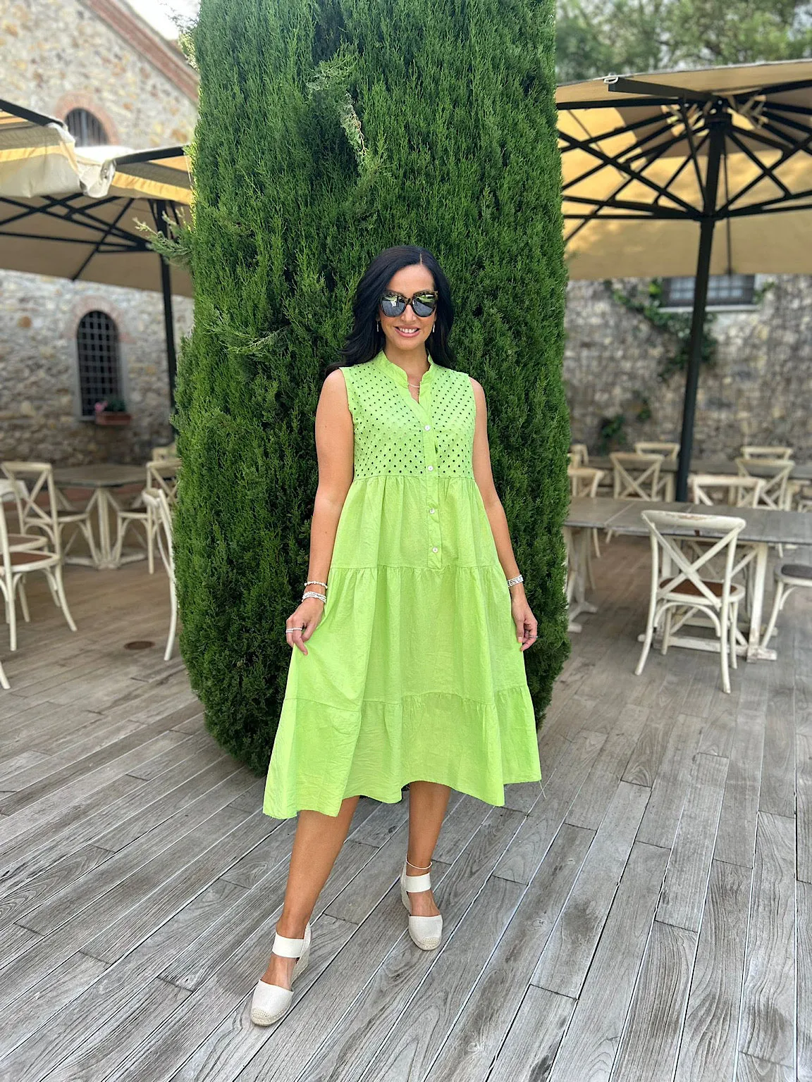 Lime Sleeveless Broderie Tiered Dress Alison