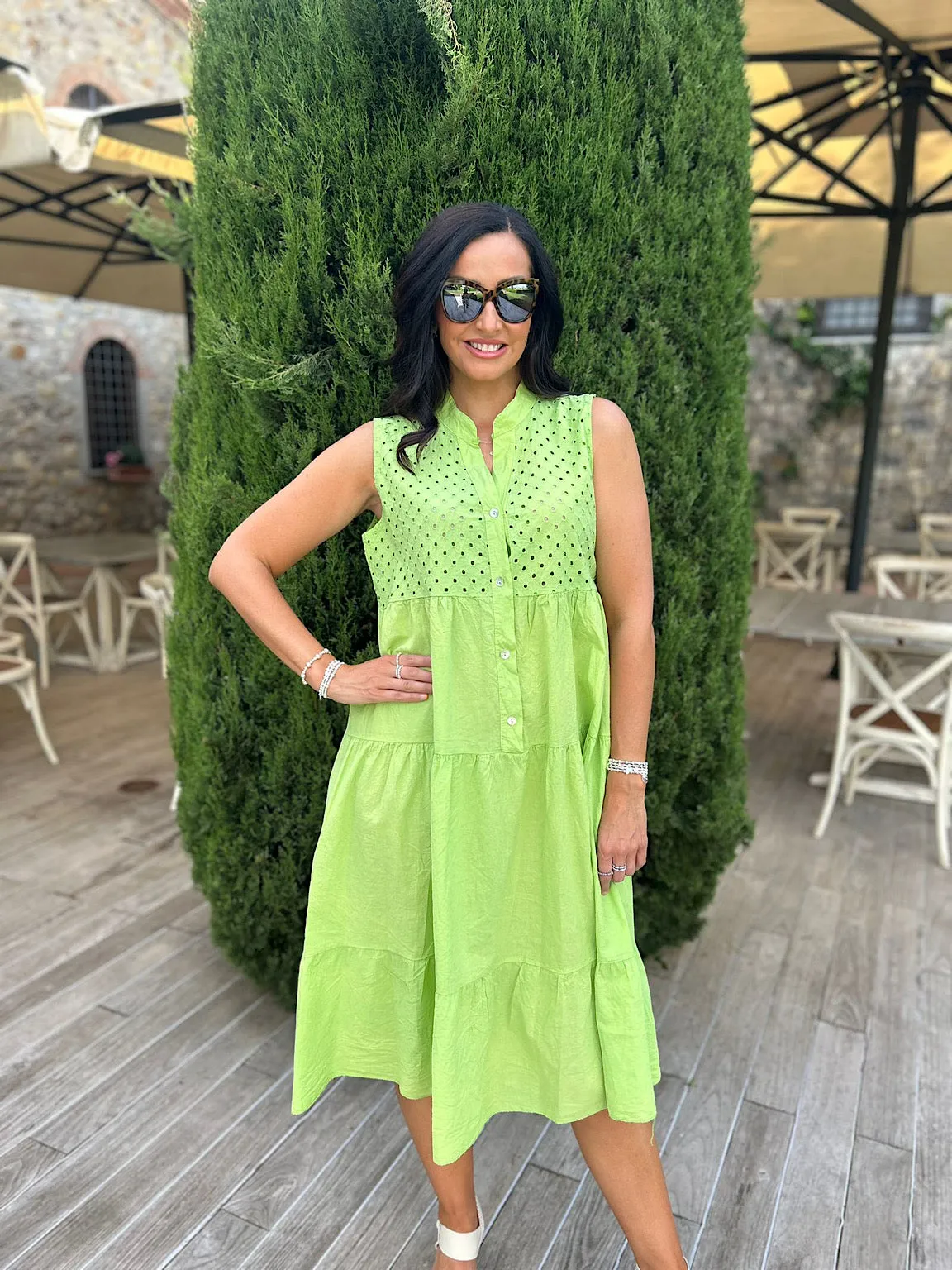 Lime Sleeveless Broderie Tiered Dress Alison