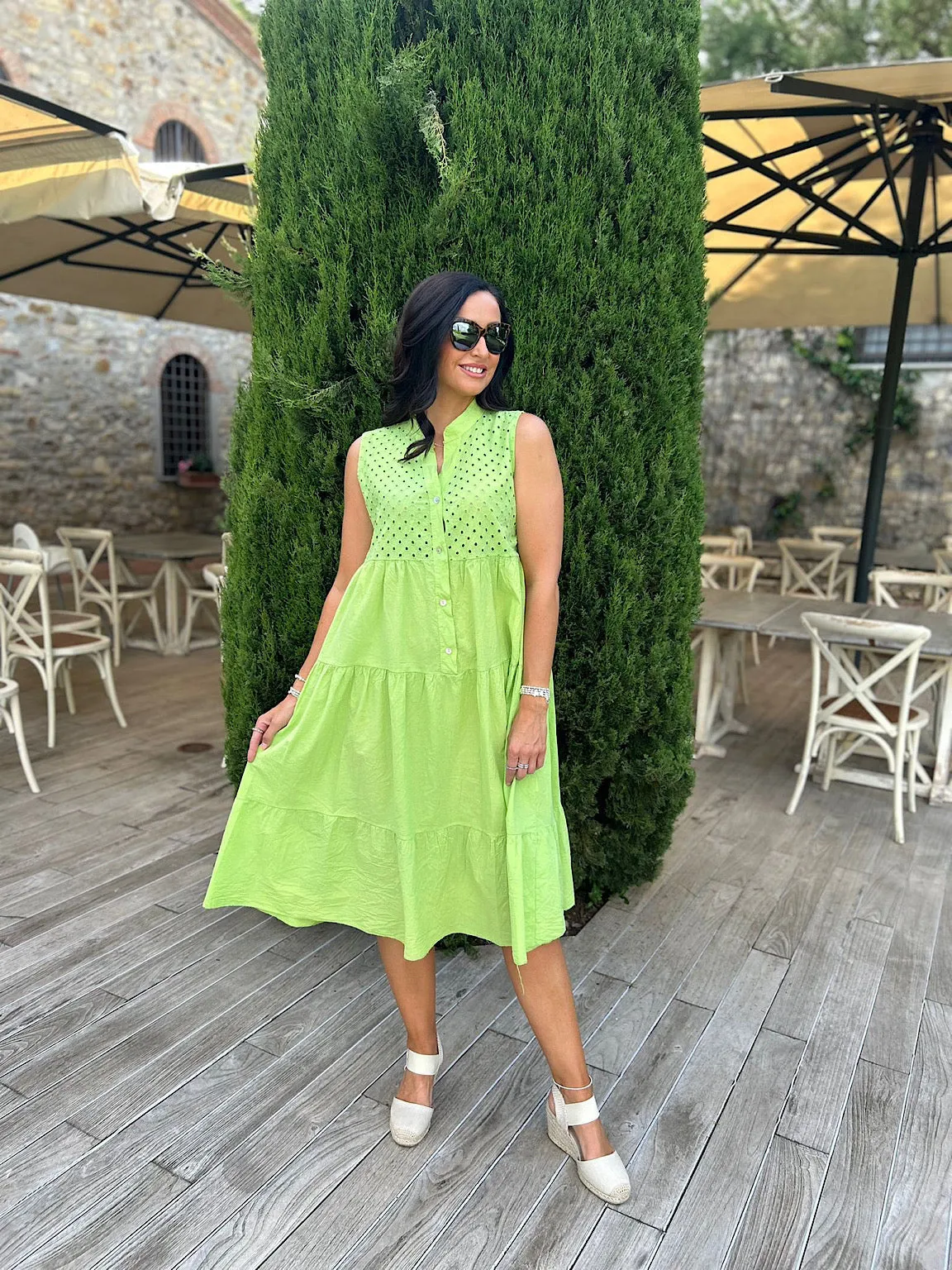 Lime Sleeveless Broderie Tiered Dress Alison