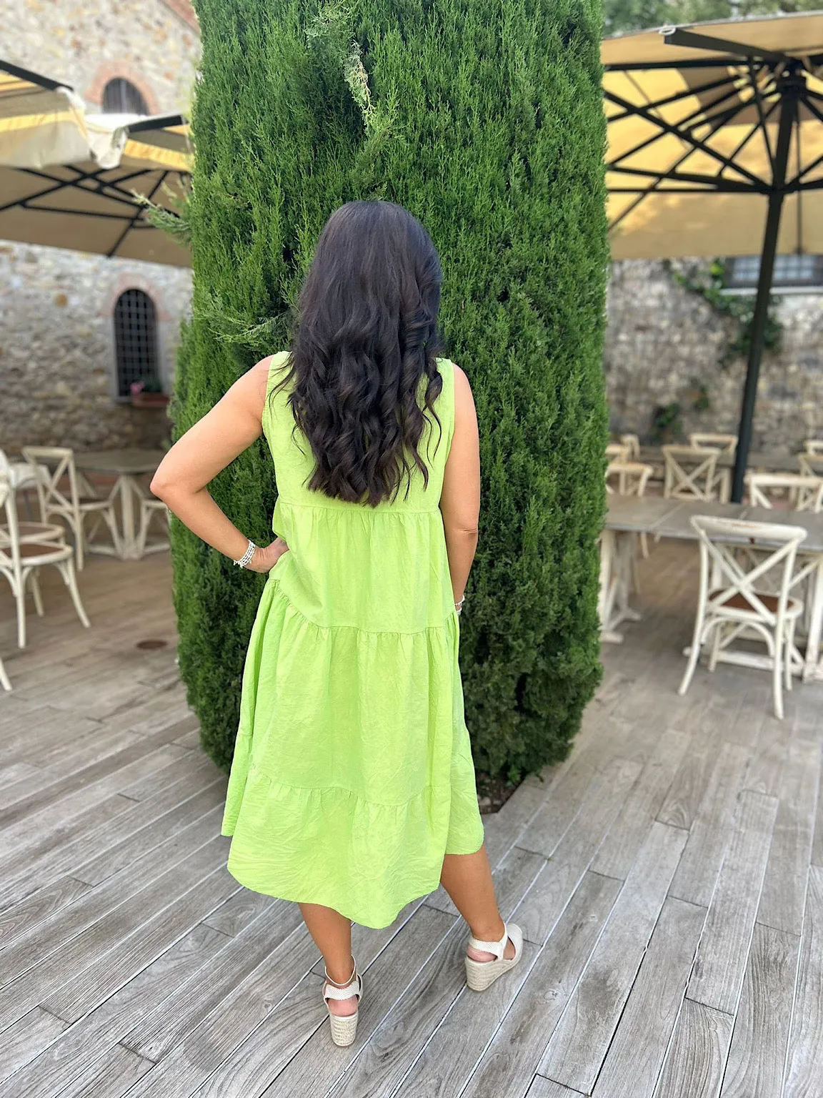 Lime Sleeveless Broderie Tiered Dress Alison