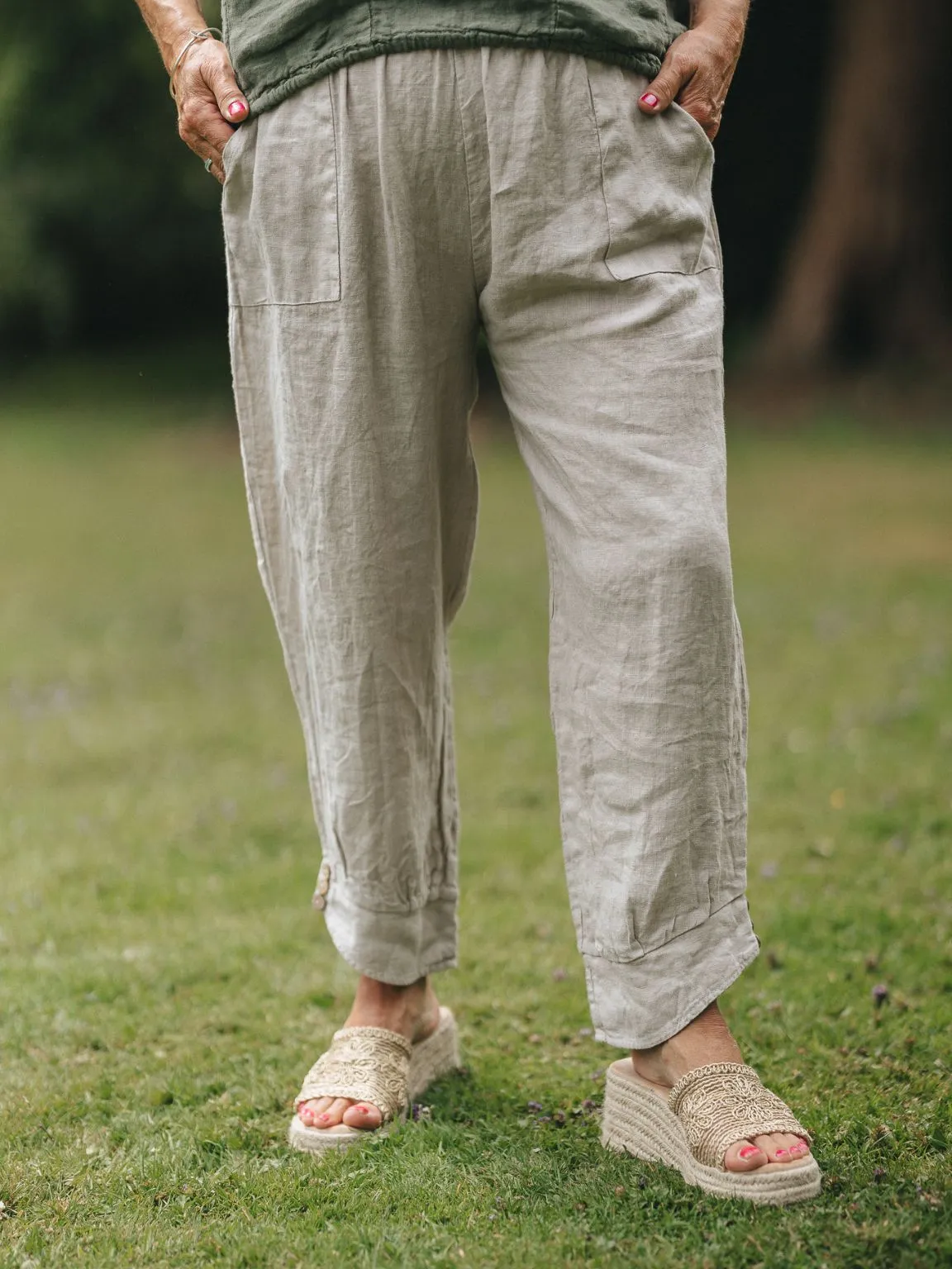 Linen Button Bottom Trousers