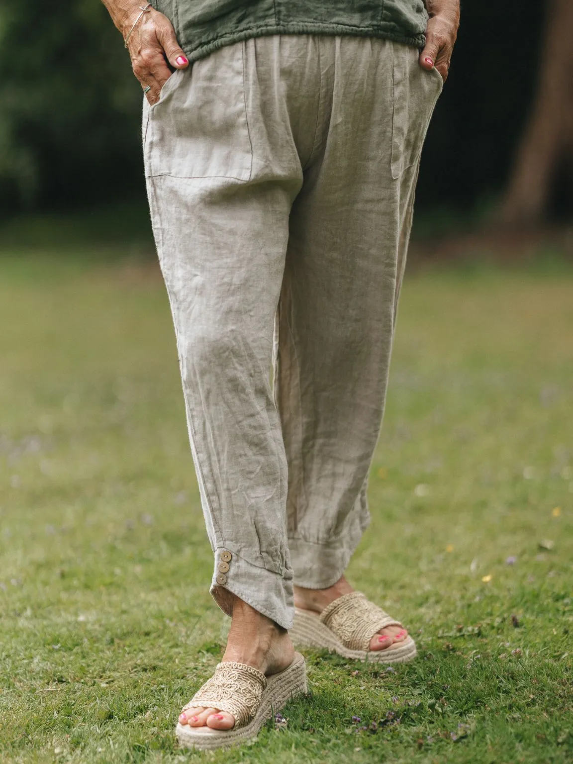 Linen Button Bottom Trousers