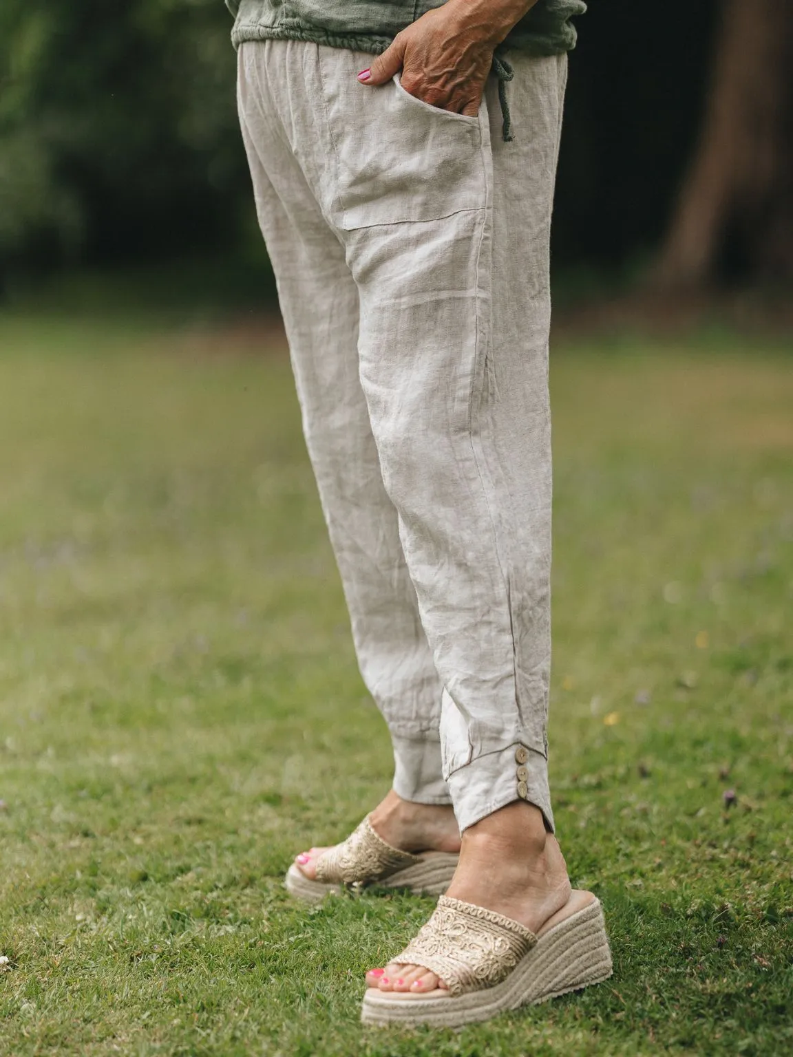 Linen Button Bottom Trousers