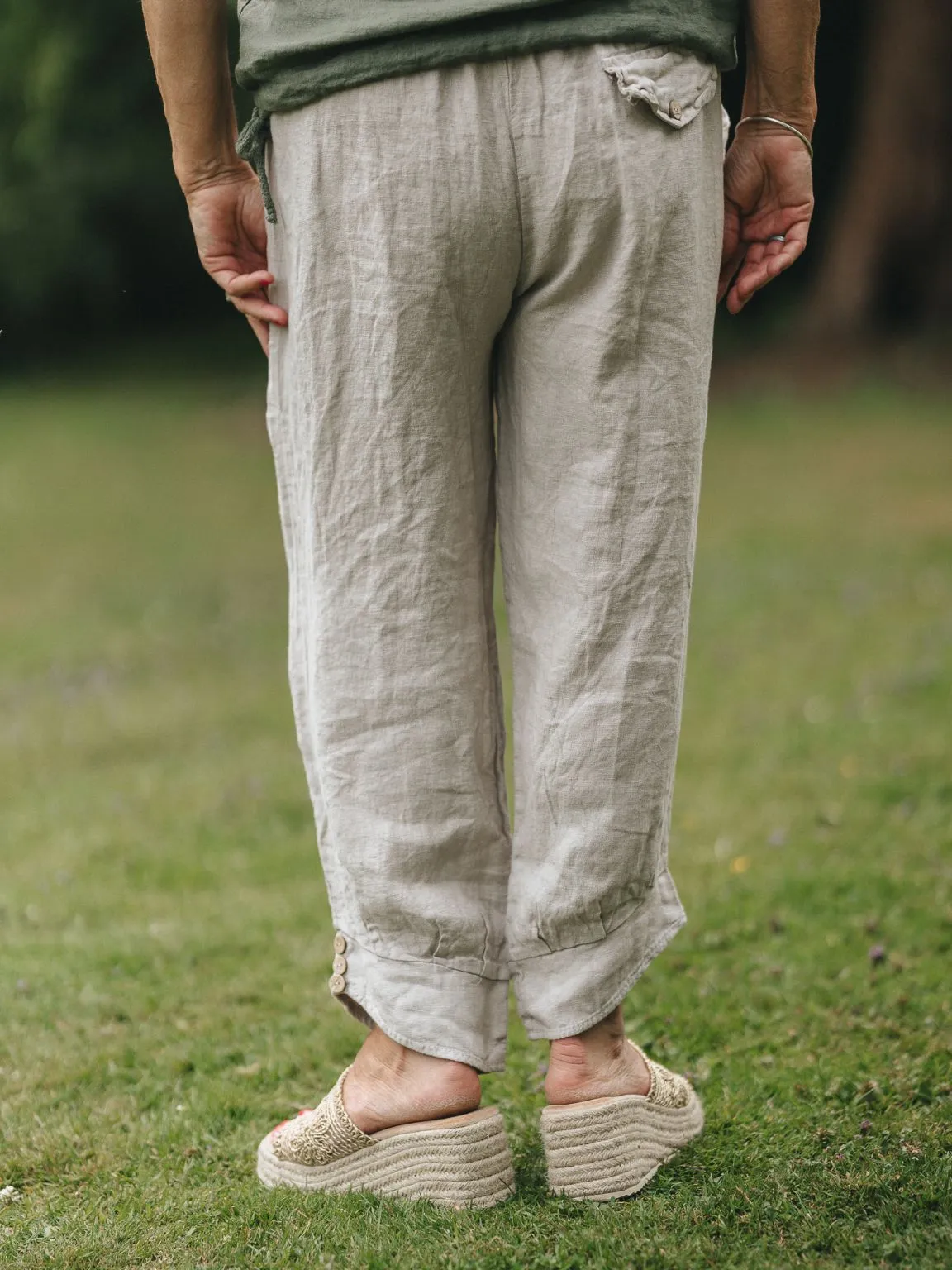 Linen Button Bottom Trousers