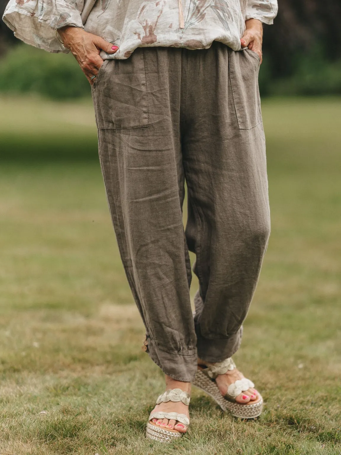 Linen Button Bottom Trousers