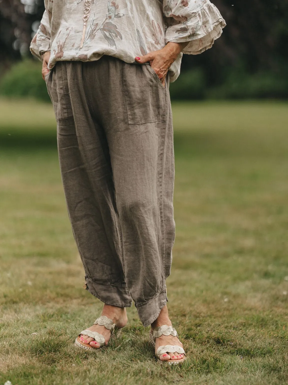 Linen Button Bottom Trousers