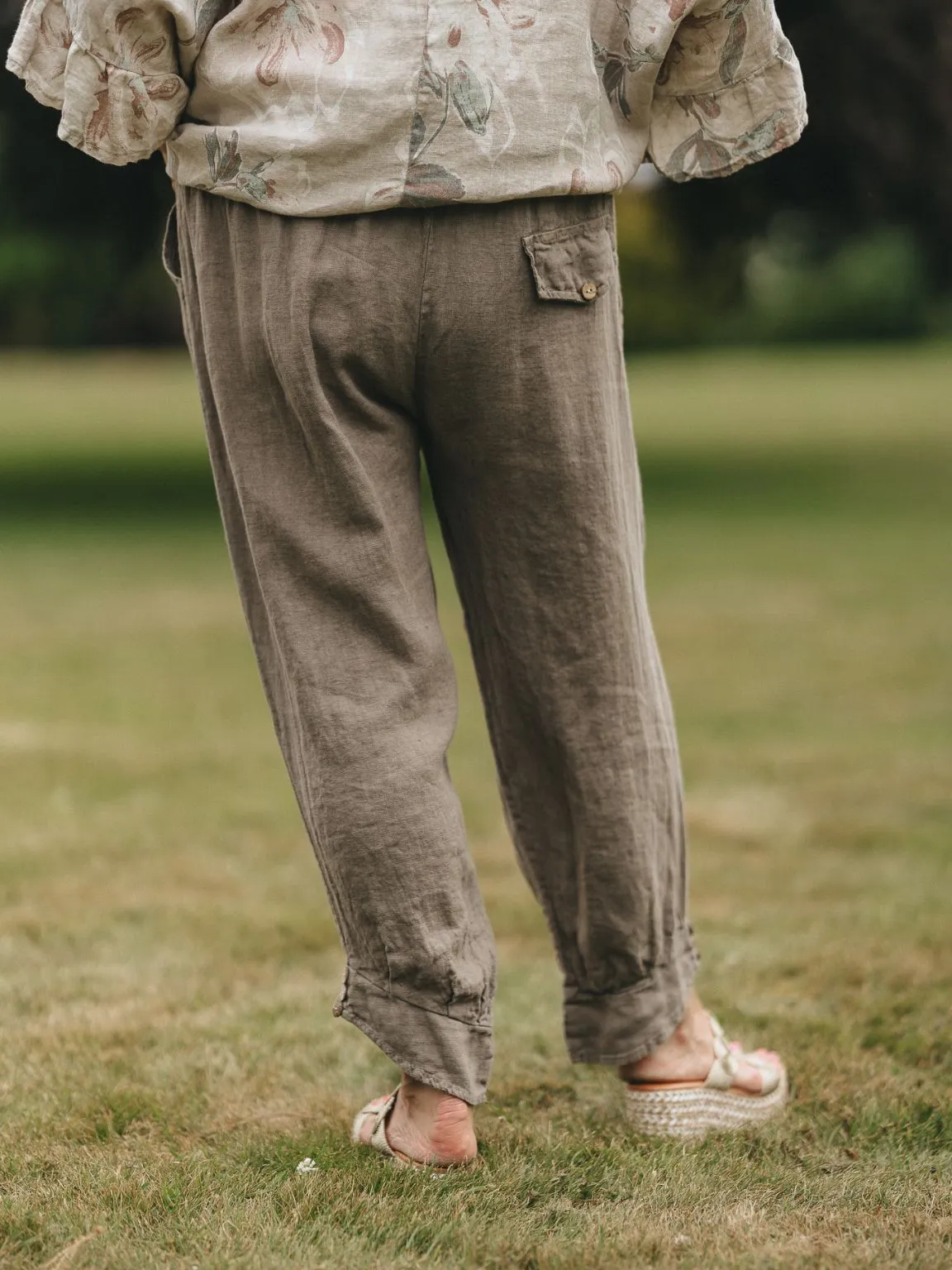 Linen Button Bottom Trousers