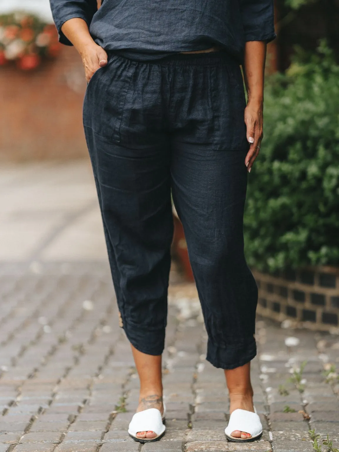 Linen Button Bottom Trousers