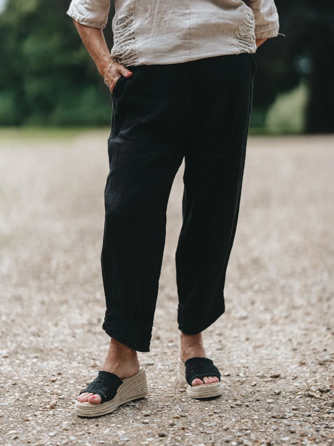 Linen Button Bottom Trousers