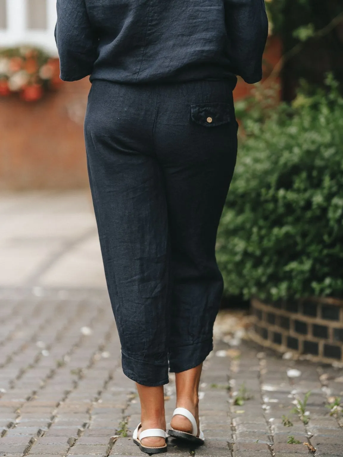 Linen Button Bottom Trousers