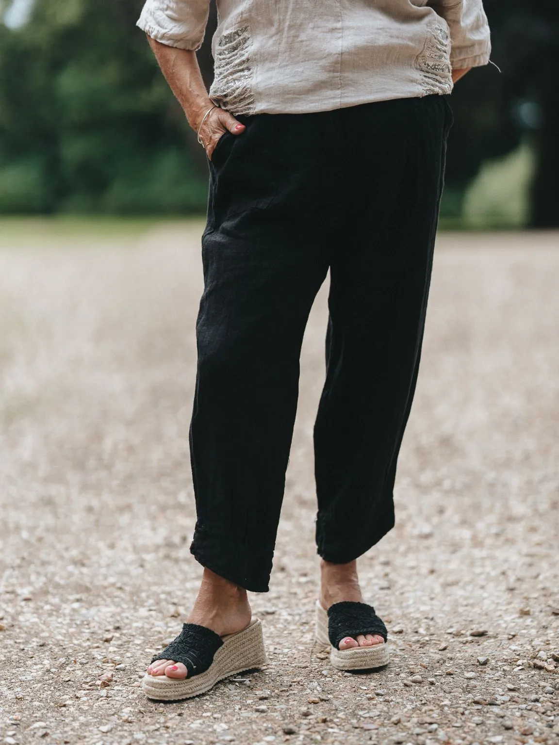 Linen Button Bottom Trousers