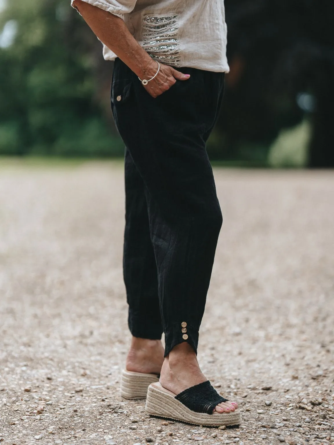 Linen Button Bottom Trousers