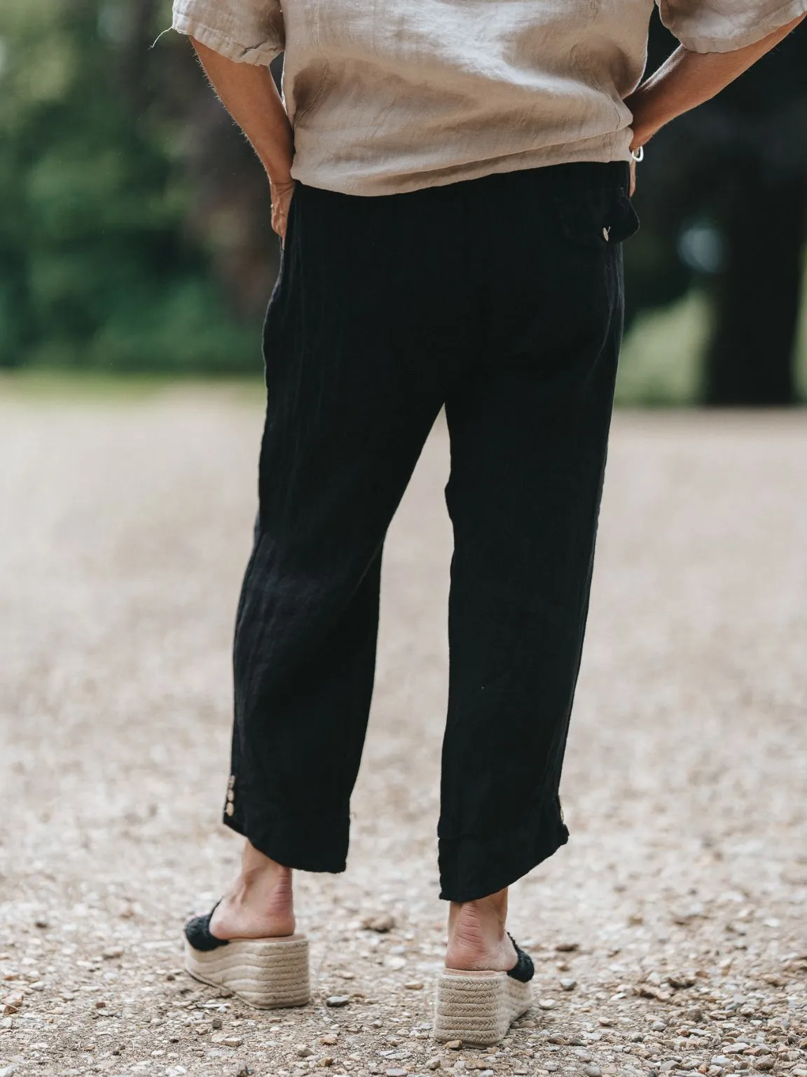 Linen Button Bottom Trousers