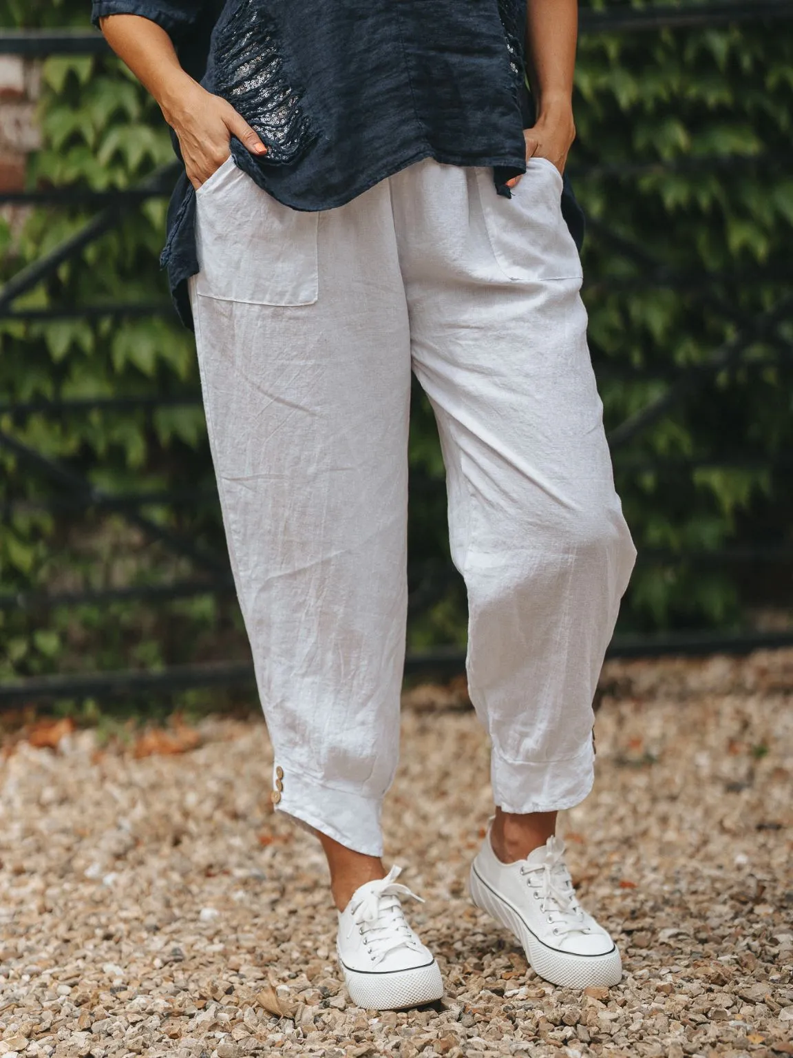 Linen Button Bottom Trousers