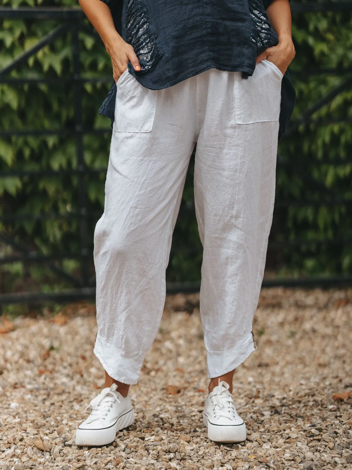 Linen Button Bottom Trousers