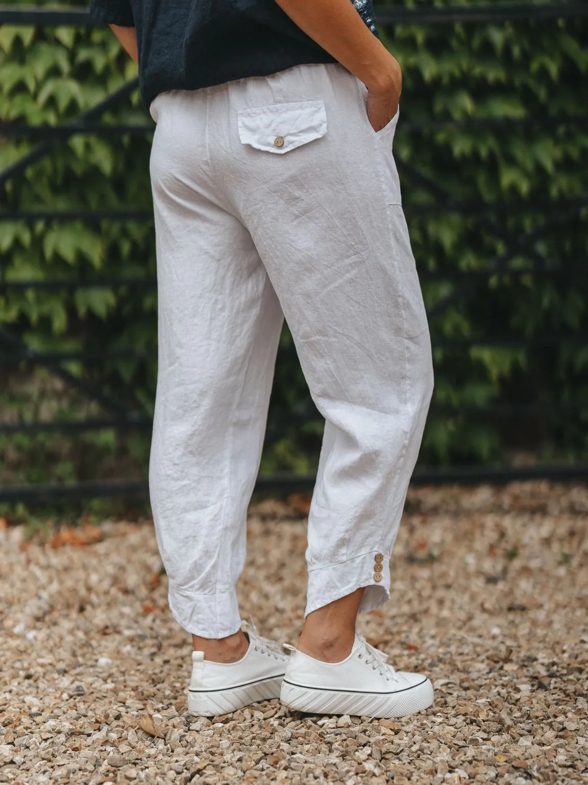 Linen Button Bottom Trousers