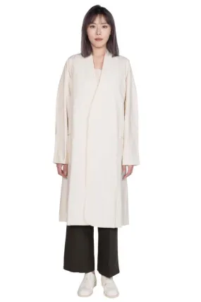 Long Collarless Coat - White 